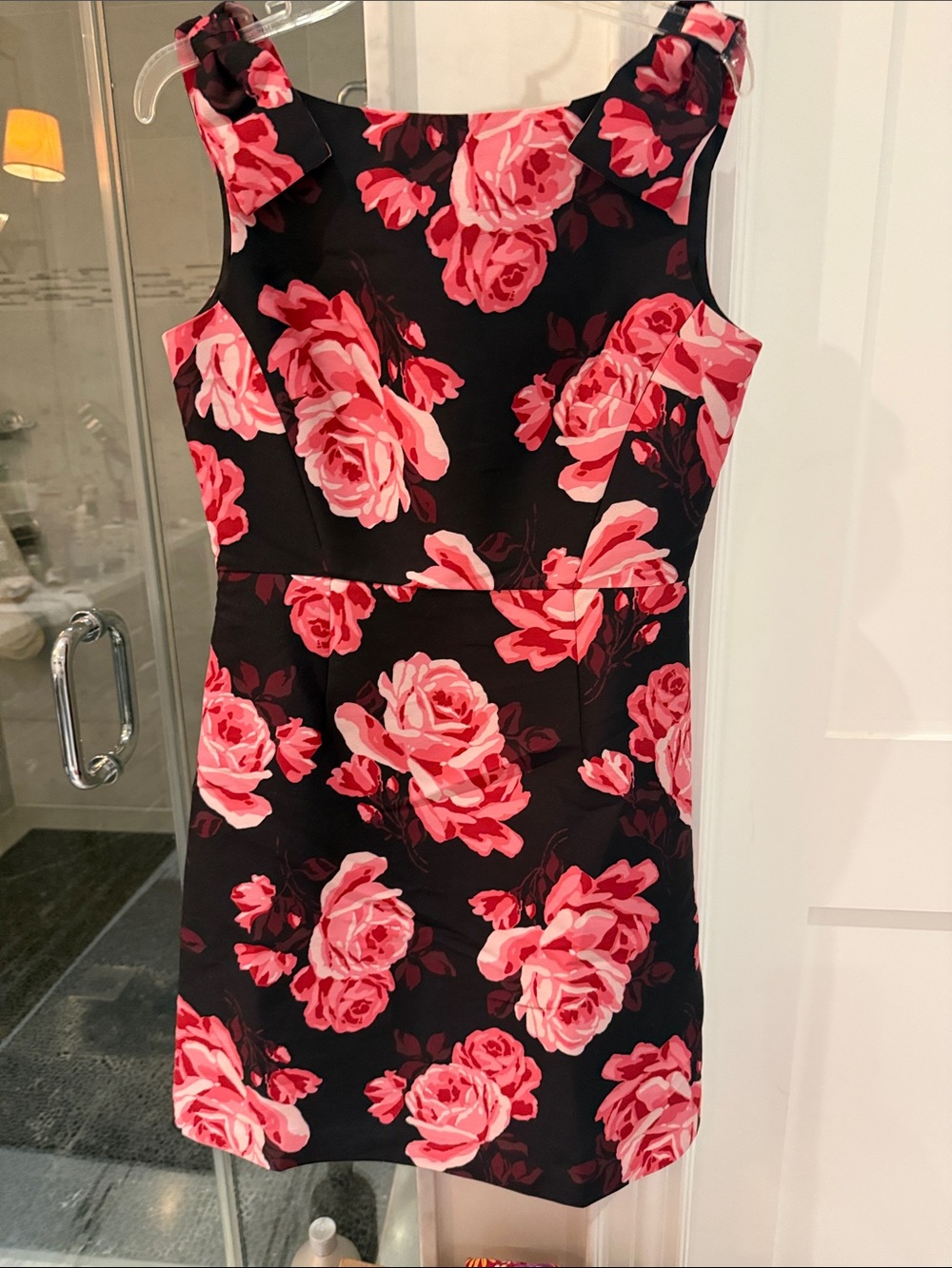 kate spade Black Mini Dress with Pink Rose Print